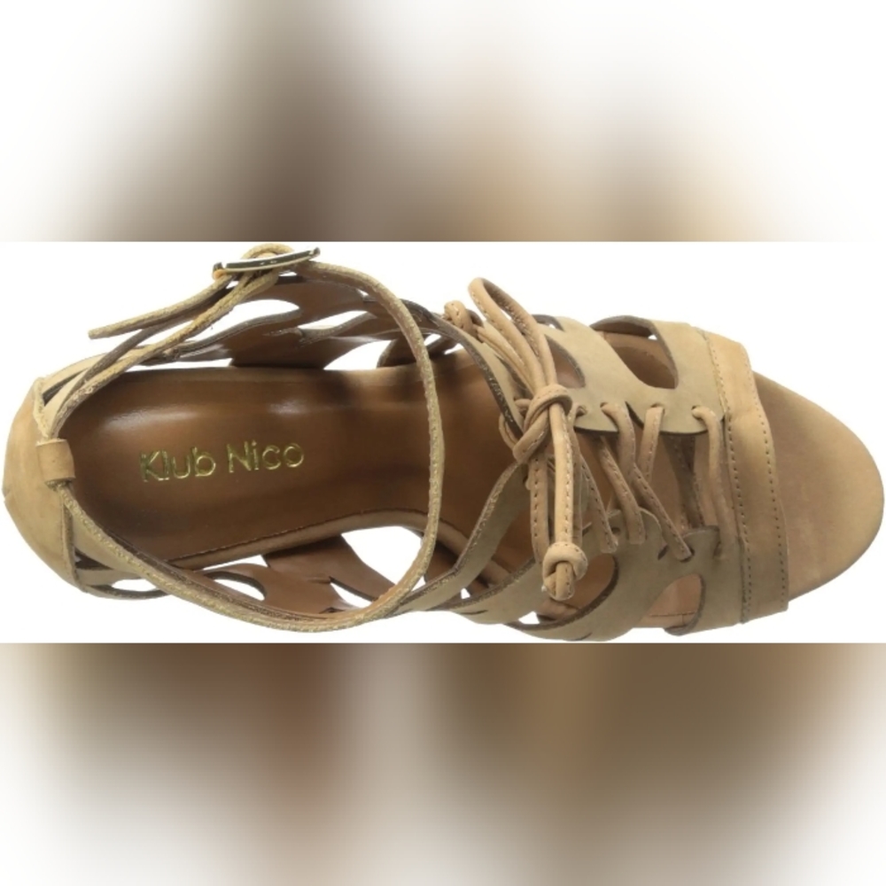 Klub Nico "Taurus" Nude Stacked Heel Sandals, Size 10 - Picture 2 of 6
